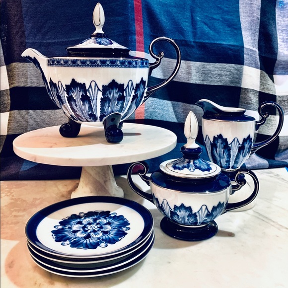 Cobalt Blue & Gold vintage tea set - Picture 1 of 8